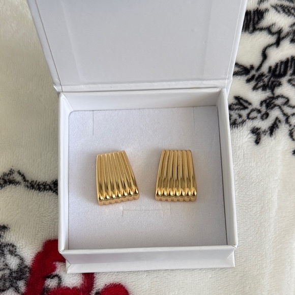 Heaven Mayhem Ribbed Gold Plated Earrings - Picture 1 of 2